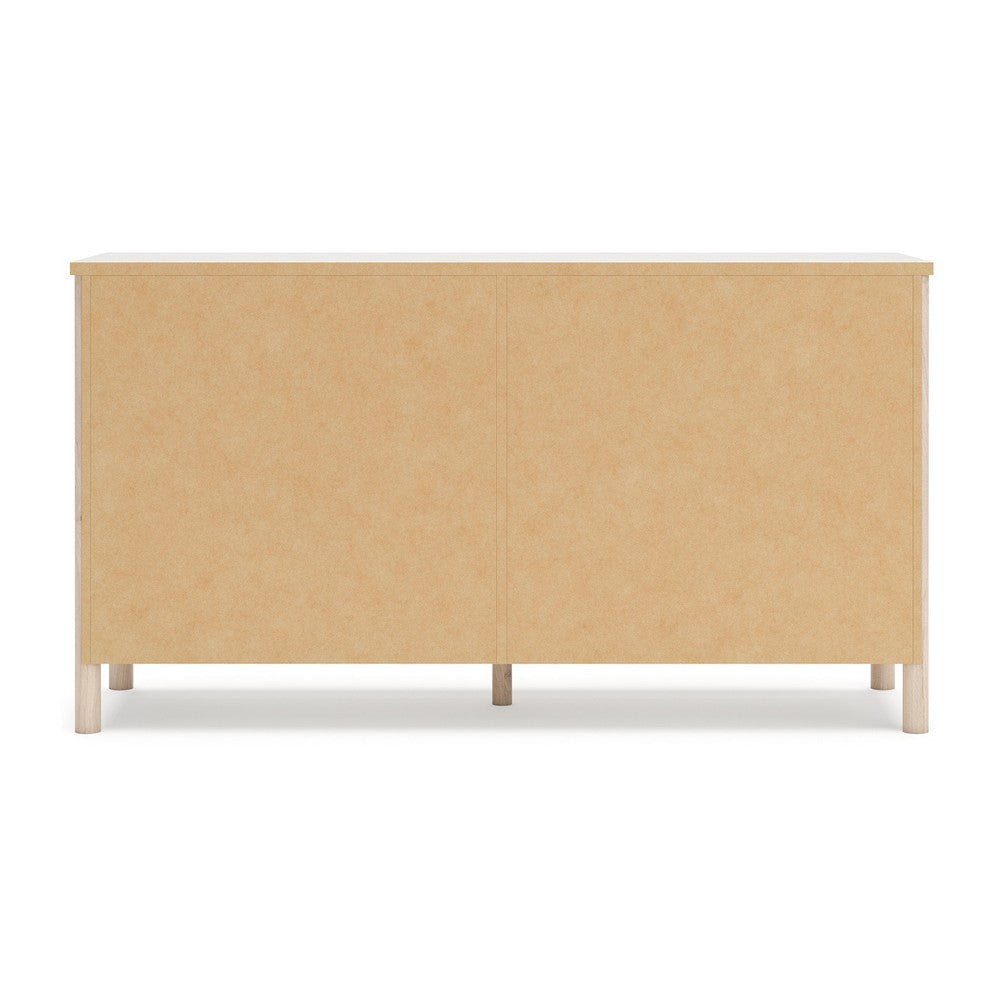 Ashley Mooran Wide Dresser | 6 Drawers | White Marble Finish | Brown Beige
