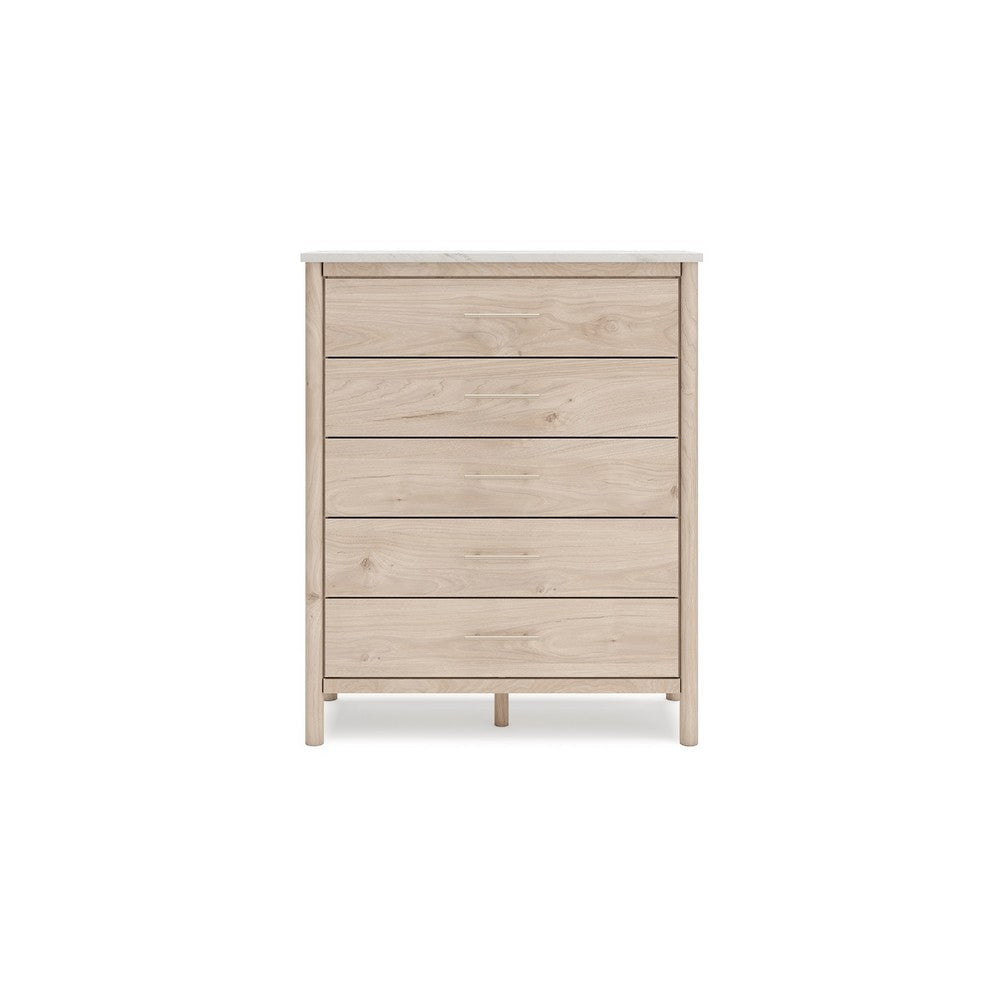 Ashley Mooran Tall Dresser Chest | 5 Drawers | Marble Finish | Brown Beige BM332843