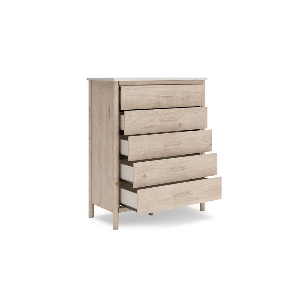 Ashley Mooran Tall Dresser Chest | 5 Drawers | Marble Finish | Brown Beige BM332843