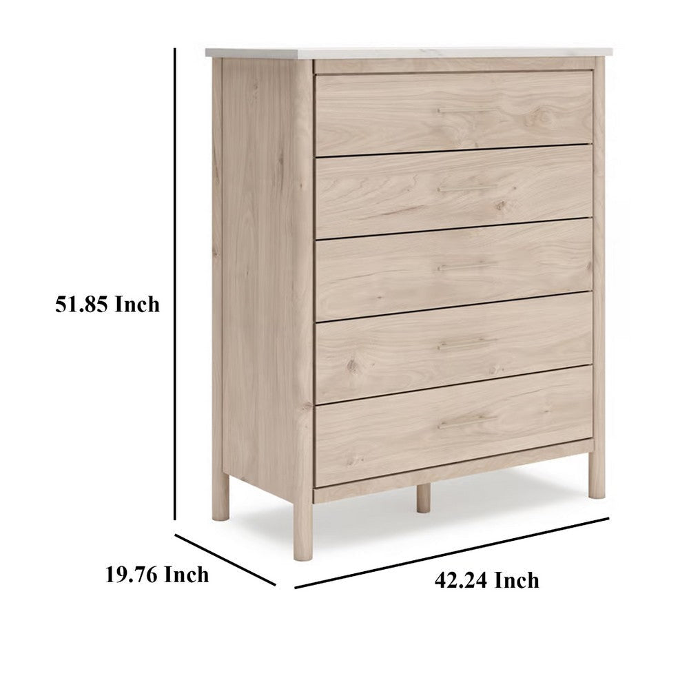 Ashley Mooran Tall Dresser Chest | 5 Drawers | Marble Finish | Brown Beige BM332843