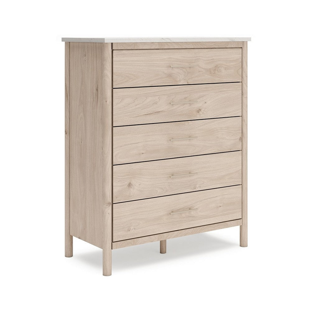 Ashley Mooran Tall Dresser Chest | 5 Drawers | Marble Finish | Brown Beige