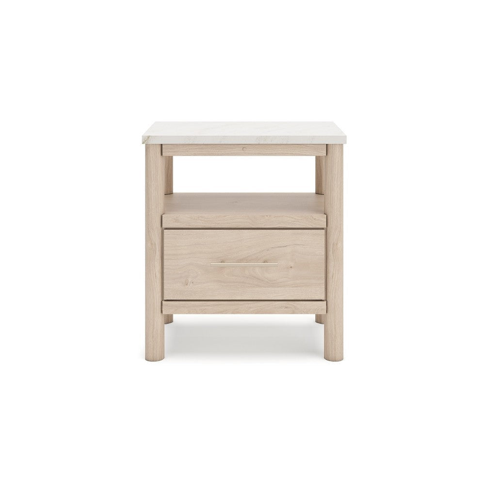 Ashley Mooran Nightstand | 1 Drawer w USB-C | Marble Finish | Brown Beige