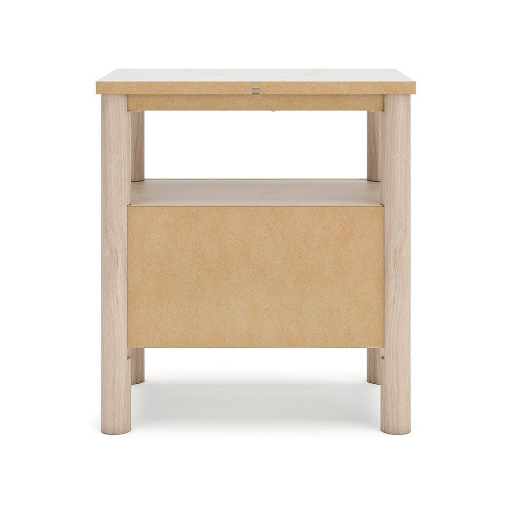 Ashley Mooran Nightstand | 1 Drawer w USB-C | Marble Finish | Brown Beige