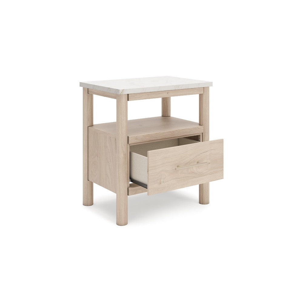 Ashley Mooran Nightstand | 1 Drawer w USB-C | Marble Finish | Brown Beige