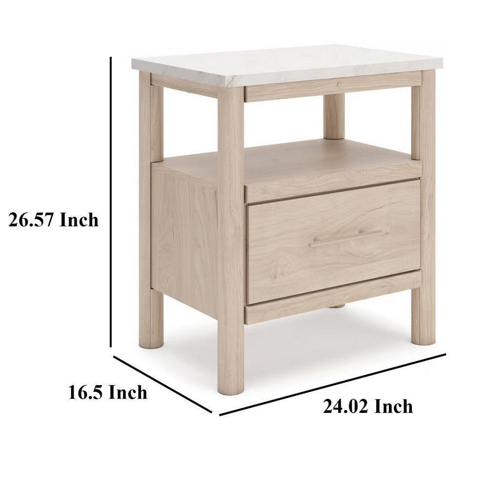 Ashley Mooran Nightstand | 1 Drawer w USB-C | Marble Finish | Brown Beige