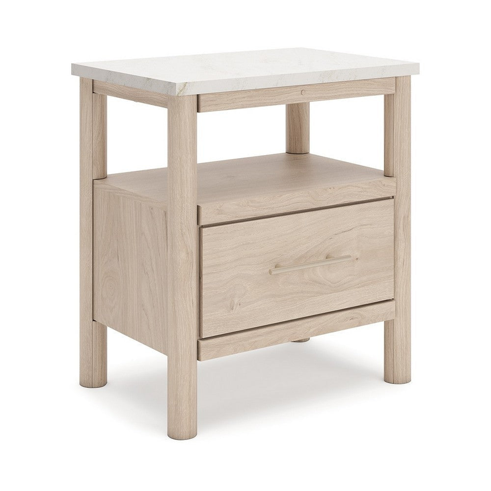 Ashley Mooran Nightstand | 1 Drawer w USB-C | Marble Finish | Brown Beige