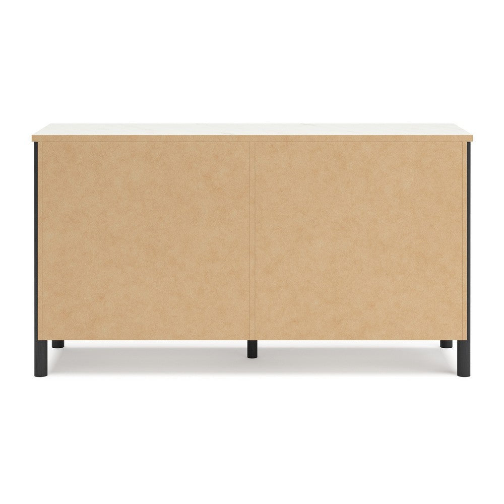 Ashley Mooran Wide Dresser | 6 Drawers | Marble Finish Top | Black Laminate