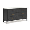Ashley Mooran Wide Dresser | 6 Drawers | Marble Finish Top | Black Laminate
