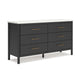 Ashley Mooran Wide Dresser | 6 Drawers | Marble Finish Top | Black Laminate