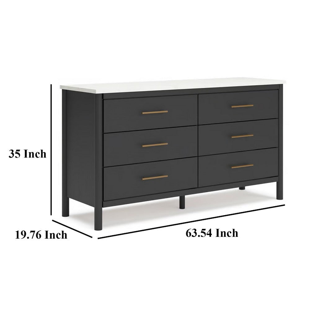 Ashley Mooran Wide Dresser | 6 Drawers | Marble Finish Top | Black Laminate