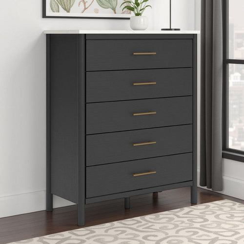 Ashley Mooran Tall Dresser Chest | 5 Drawers | Modern Marble Finish | Black