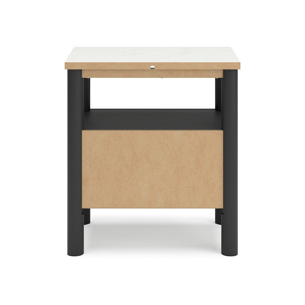 Ashley Mooran Nightstand | 1 Drawer w USB | White Marble Finish Top | Black