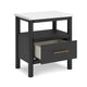 Ashley Mooran Nightstand | 1 Drawer w USB | White Marble Finish Top | Black
