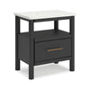 Ashley Mooran Nightstand | 1 Drawer w USB | White Marble Finish Top | Black