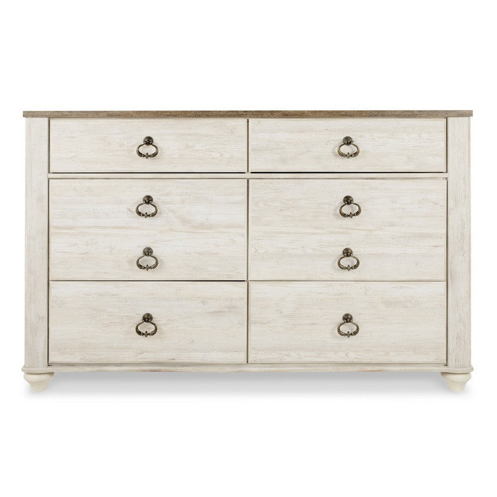 Ashley Isla Wide Dresser | 6 Drawers | Brown Wood Finish | Rustic Whitewash BM332848