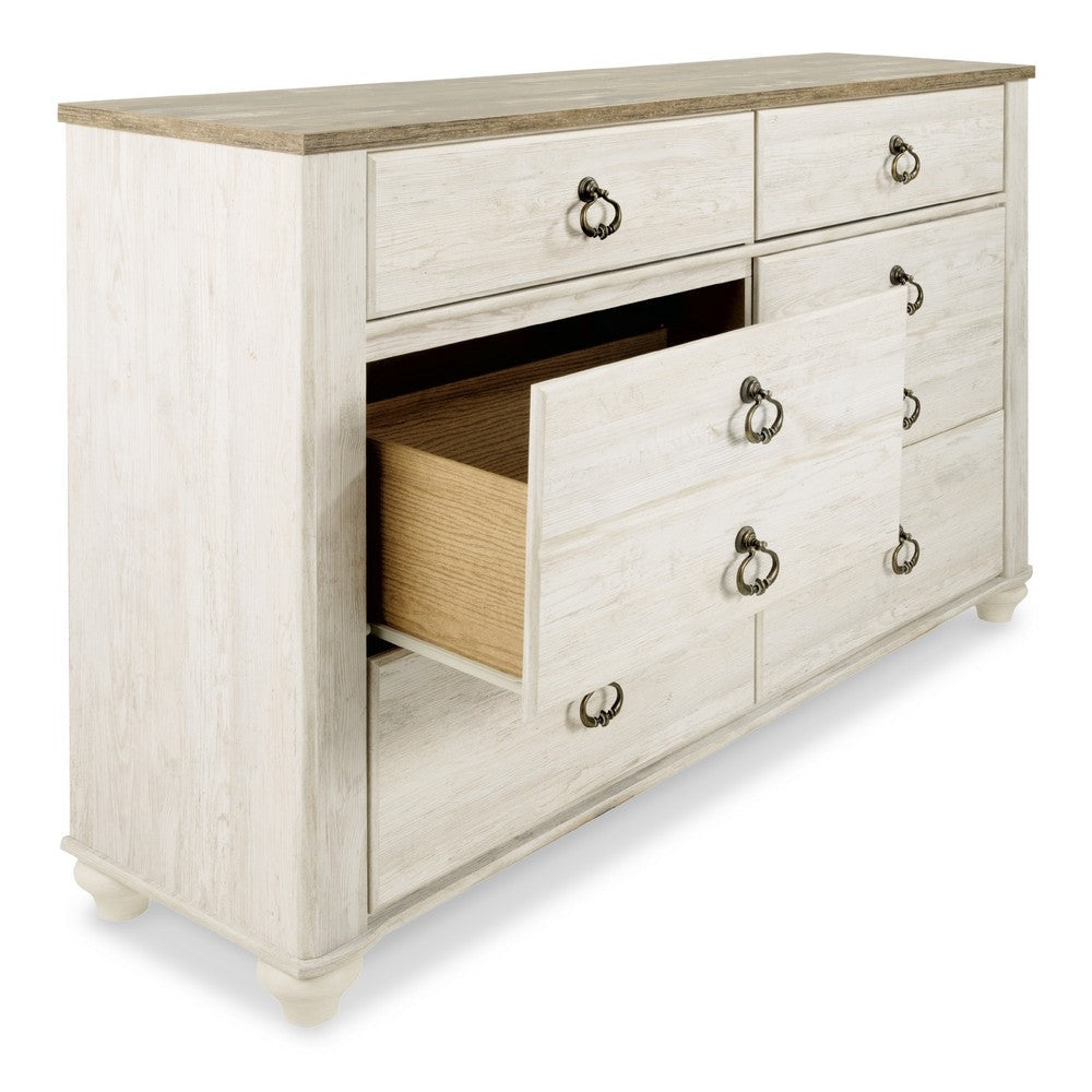 Ashley Isla Wide Dresser | 6 Drawers | Brown Wood Finish | Rustic Whitewash BM332848