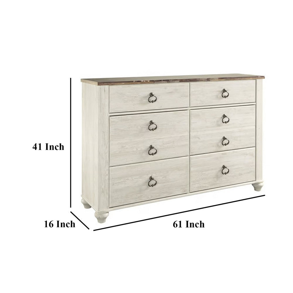 Ashley Isla Wide Dresser | 6 Drawers | Brown Wood Finish | Rustic Whitewash BM332848