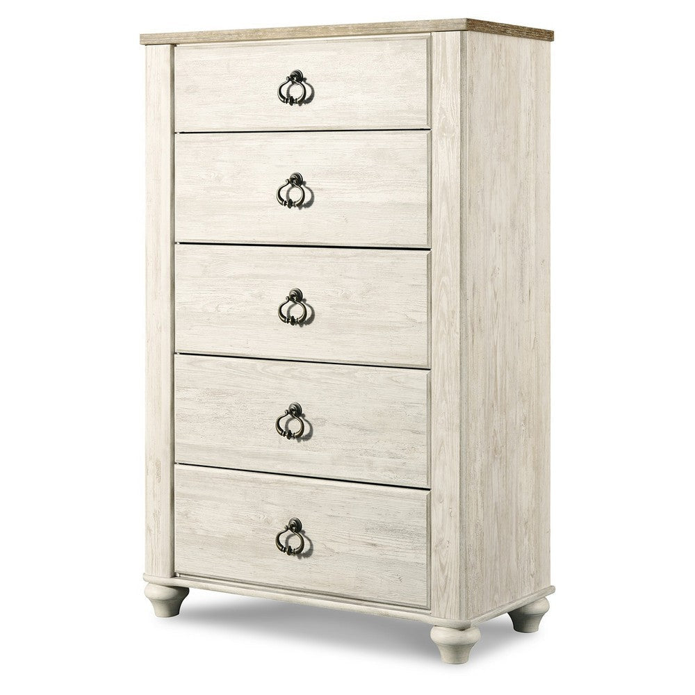 Ashley Isla Tall Dresser Chest | 5 Drawer | Brown Wood | Rustic Whitewash BM332849