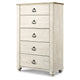Ashley Isla Tall Dresser Chest | 5 Drawer | Brown Wood | Rustic Whitewash BM332849