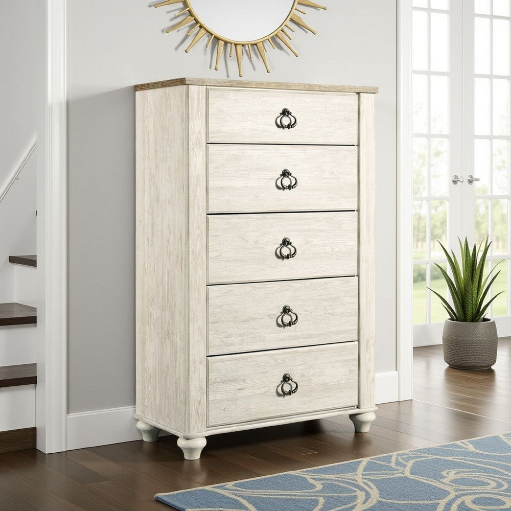 Ashley Isla Tall Dresser Chest | 5 Drawer | Brown Wood | Rustic Whitewash