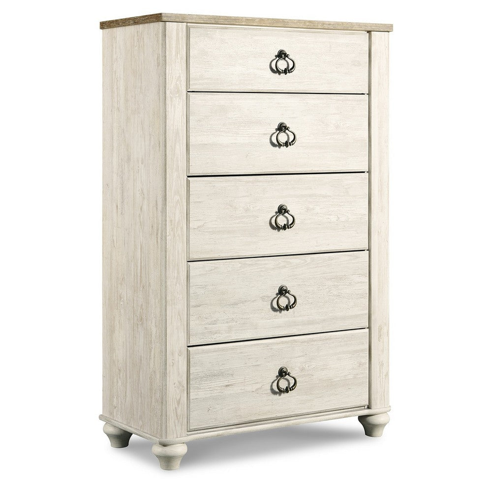 Ashley Isla Tall Dresser Chest | 5 Drawer | Brown Wood | Rustic Whitewash