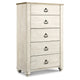 Ashley Isla Tall Dresser Chest | 5 Drawer | Brown Wood | Rustic Whitewash