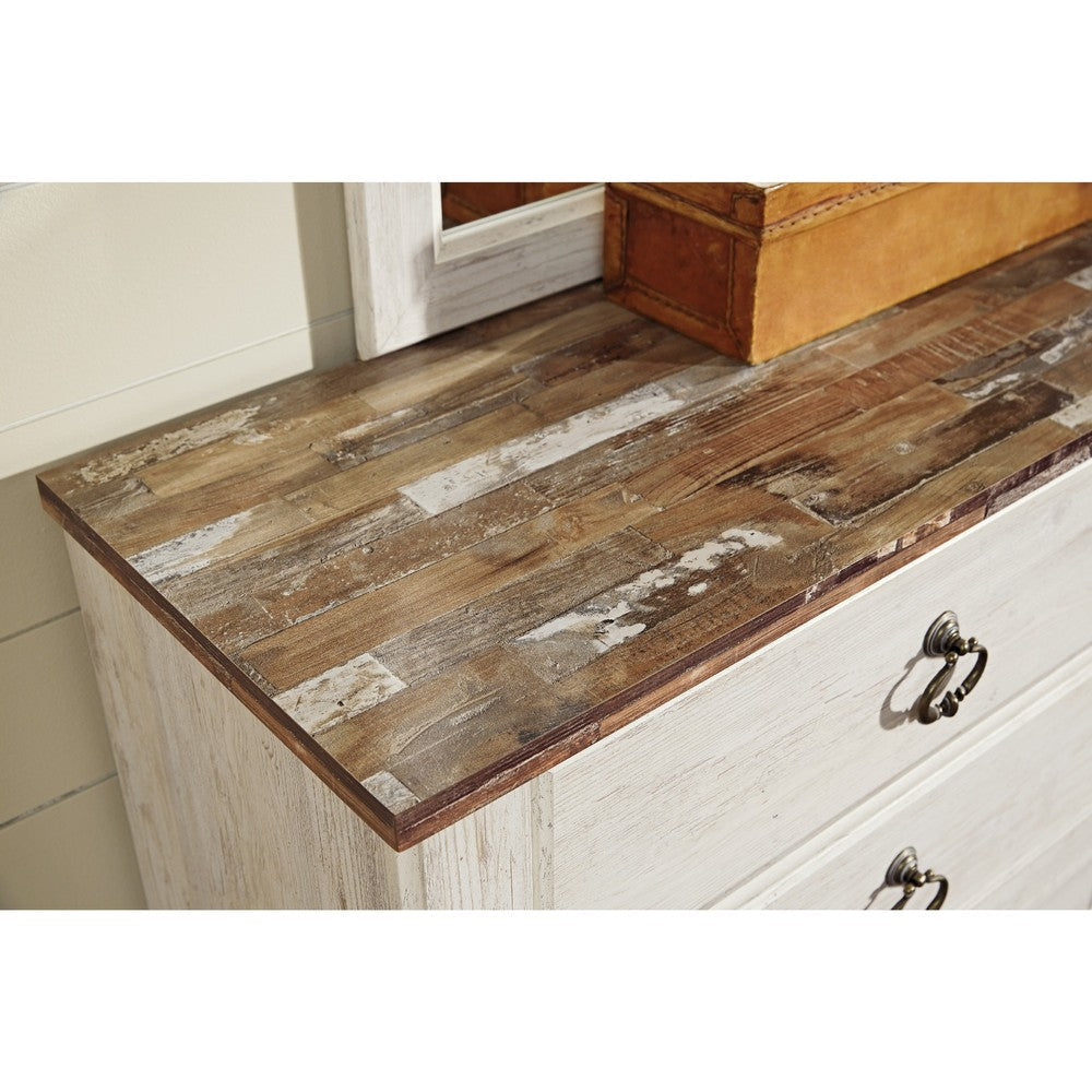 Ashley Isla Dresser Chest | 4 Drawer | Sliding Barn Door | Brown | Whitewash BM332850