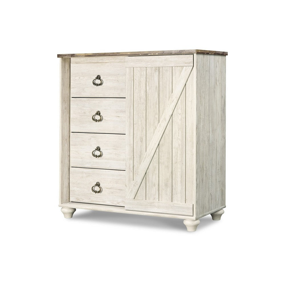 Ashley Isla Dresser Chest | 4 Drawer | Sliding Barn Door | Brown | Whitewash BM332850