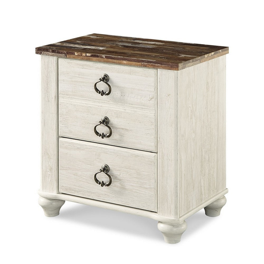 Ashley Isla Nightstand | 2 Drawers | 2 USB | Brown Wood | Rustic Whitewash BM332851