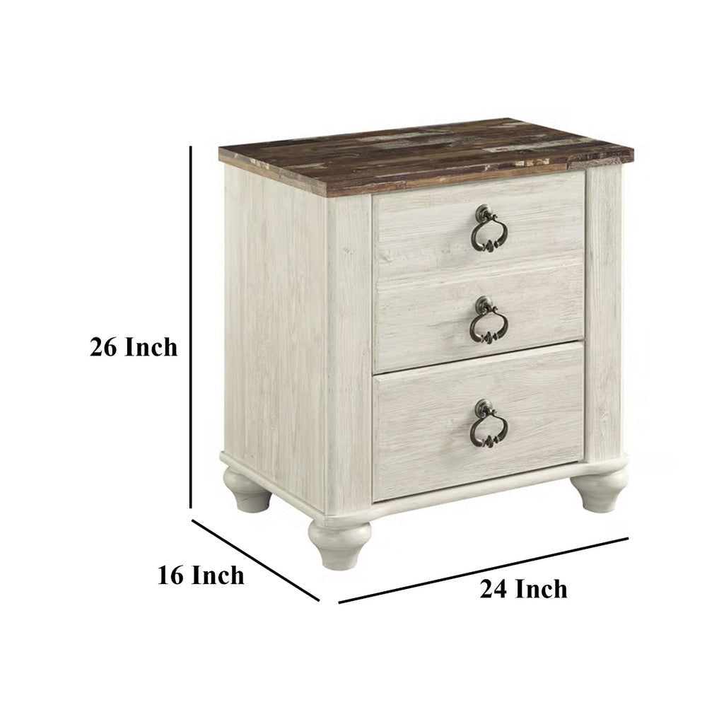 Ashley Isla Nightstand | 2 Drawers | 2 USB | Brown Wood | Rustic Whitewash BM332851