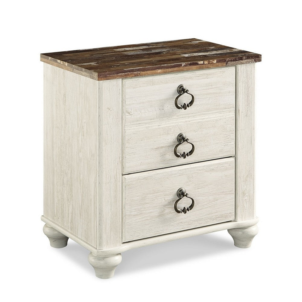 Ashley Isla Nightstand | 2 Drawers | 2 USB | Brown Wood | Rustic Whitewash