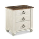 Ashley Isla Nightstand | 2 Drawers | 2 USB | Brown Wood | Rustic Whitewash