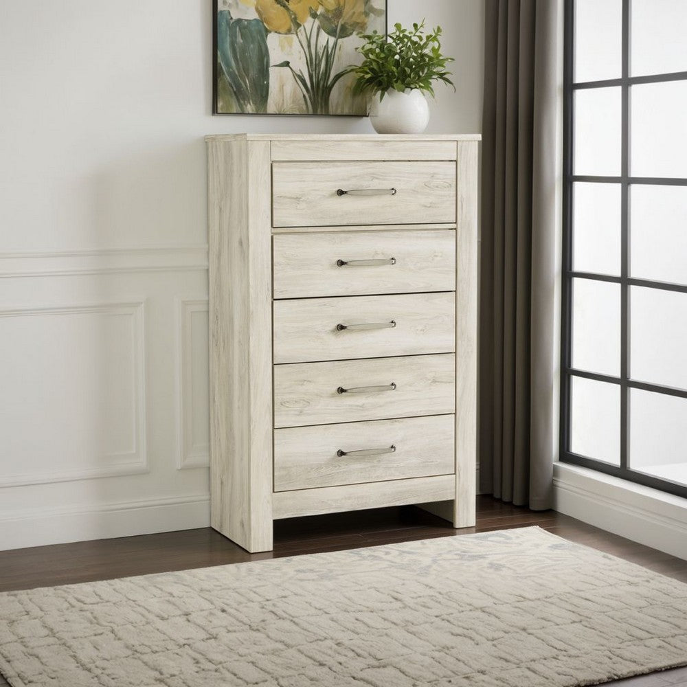 Ashley Simon Tall Dresser Chest | 5 Drawers | Rustic Gray Laminate Whitewash
