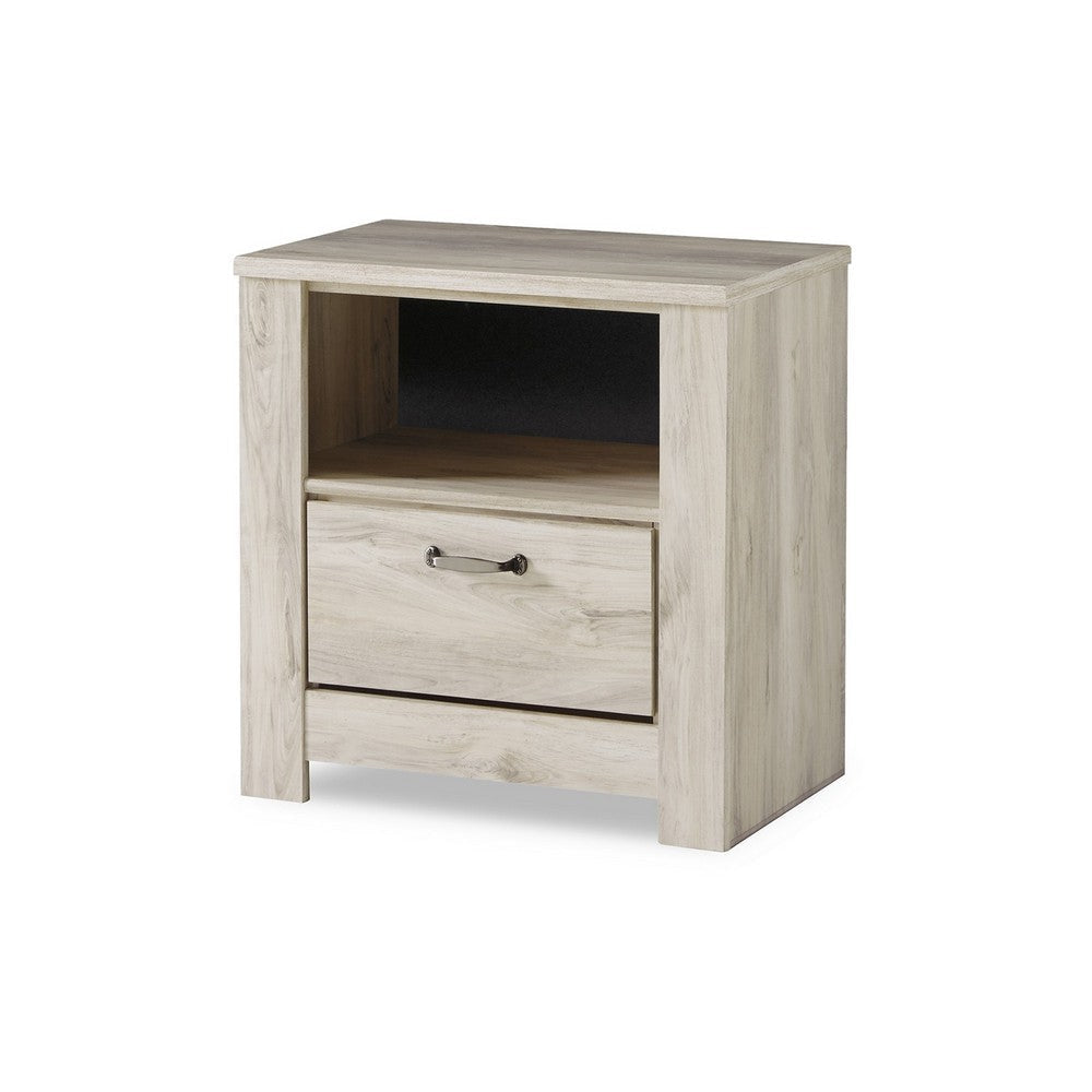 Ashley Simon Nightstand | Drawer and USB | Rustic Gray Laminate Whitewash BM332854