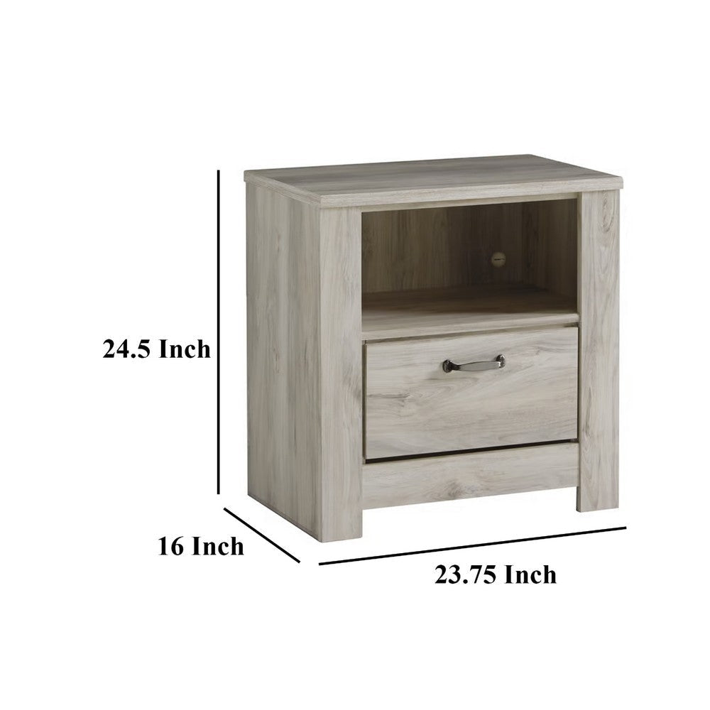 Ashley Simon Nightstand | Drawer and USB | Rustic Gray Laminate Whitewash BM332854