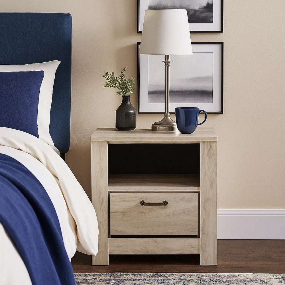 Ashley Simon Nightstand | Drawer and USB | Rustic Gray Laminate Whitewash