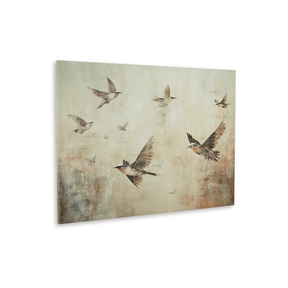 Ashley Accent Wall Decor | 36x48 | Brown Hand Painted Canvas | Flocking Birds
