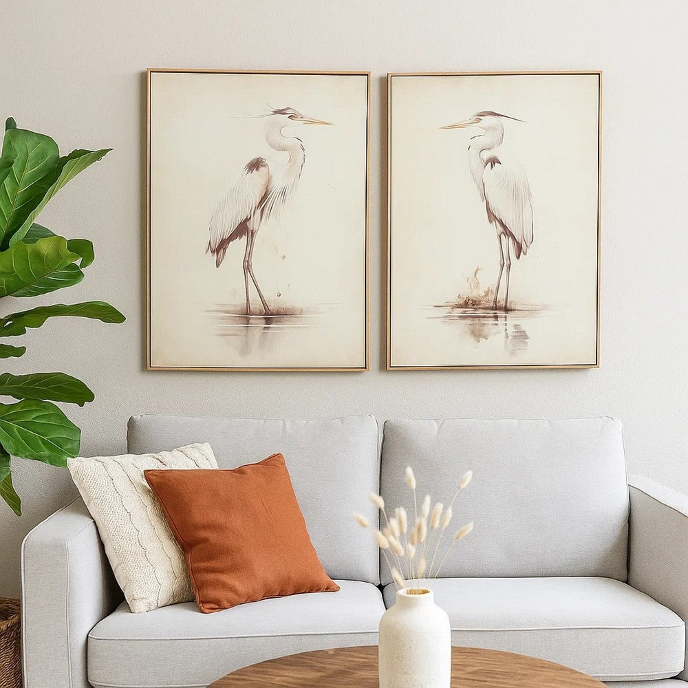 Ashley Accent Framed Wall Art Set of 2 | 30x40 | Painted Canvas | Heron Birds