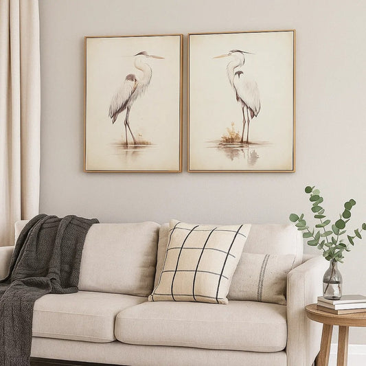 Ashley Accent Framed Wall Art Set of 2 | 30x40 | Painted Canvas | Heron Birds