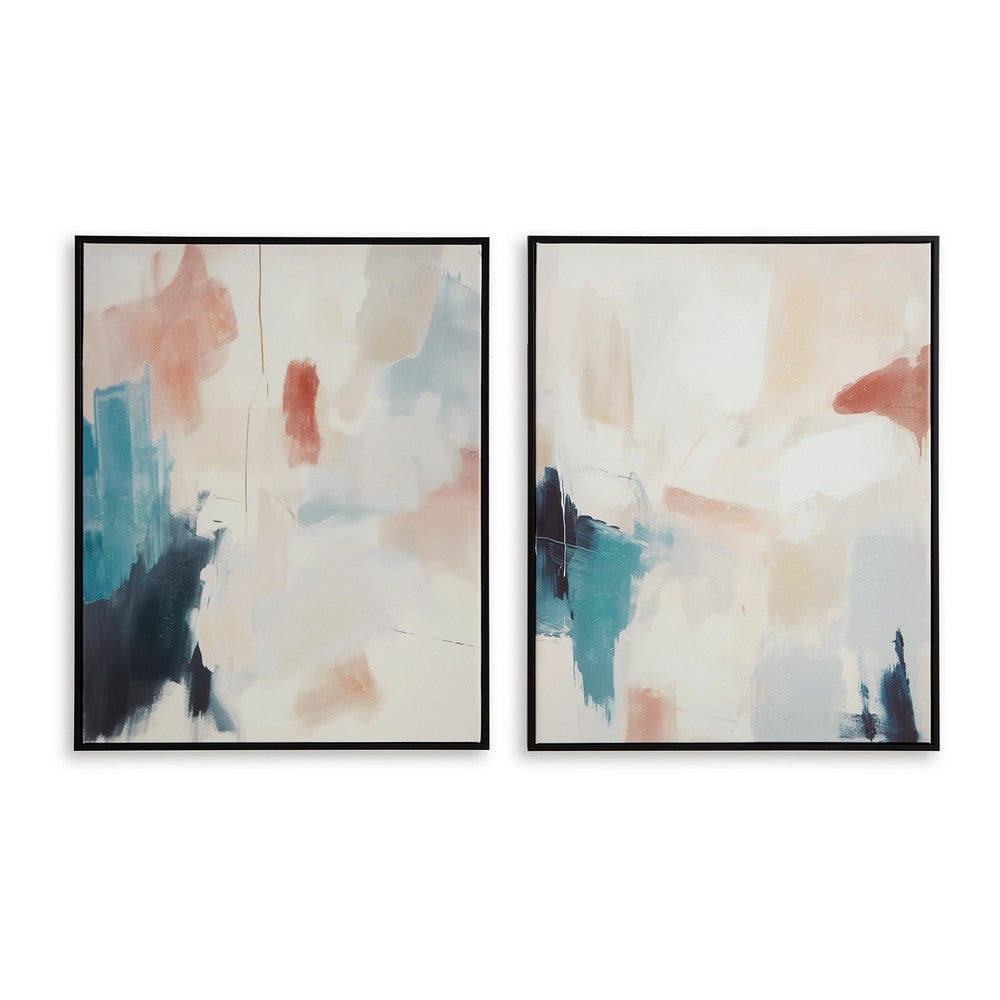 Ashley Framed Wall Art Set of 2 | 24x30 Painted Canvas | Abstract Pink Blue BM332857