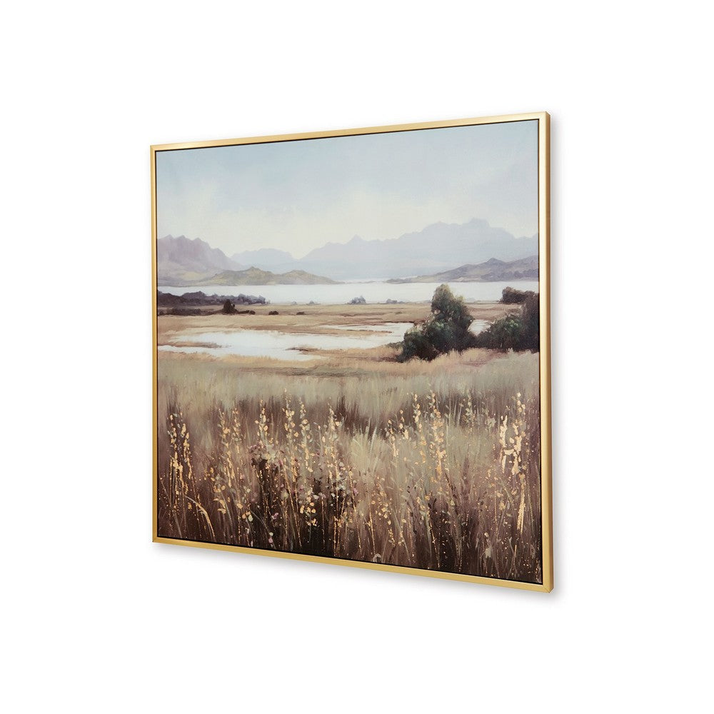 Ashley Framed Wall Art | 40x40 Painted Canvas | Lakeside Mountain Landscape BM332859
