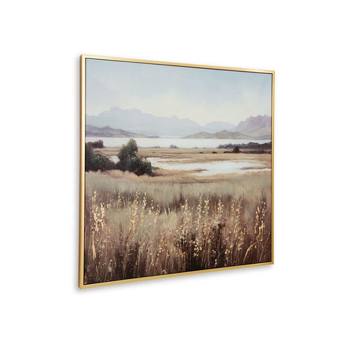 Ashley Framed Wall Art | 40x40 Painted Canvas | Lakeside Mountain Landscape