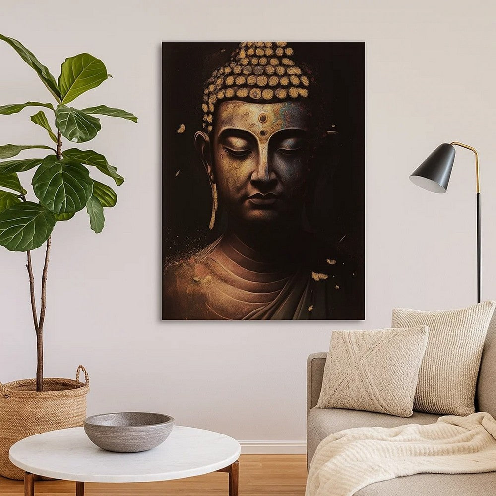 Ashley Accent Wall Art Decor | Printed Glass 36x48 Meditating Buddha | Black