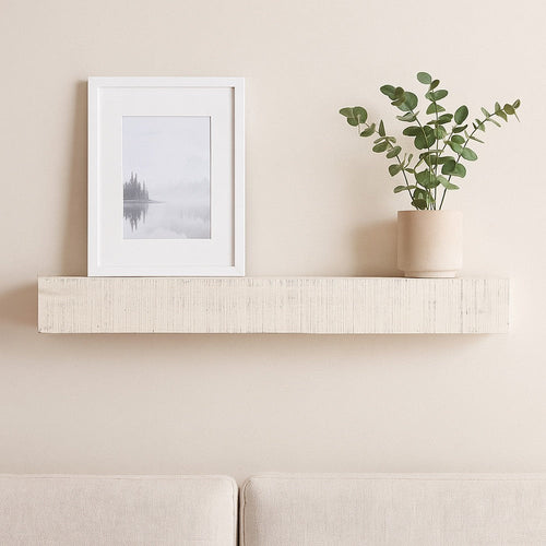 Ashley Novo Accent Wall Shelf | 38" White Solid Wood | Saw Wood Texture