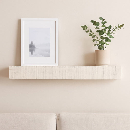 Ashley Novo Accent Wall Shelf | 38" White Solid Wood | Saw Wood Texture