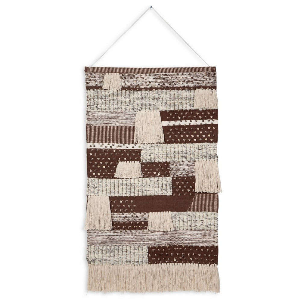 Ashley Hanging Tapestry Wall Art Decor | Brown White Stripes 30x50 Polyester BM332871
