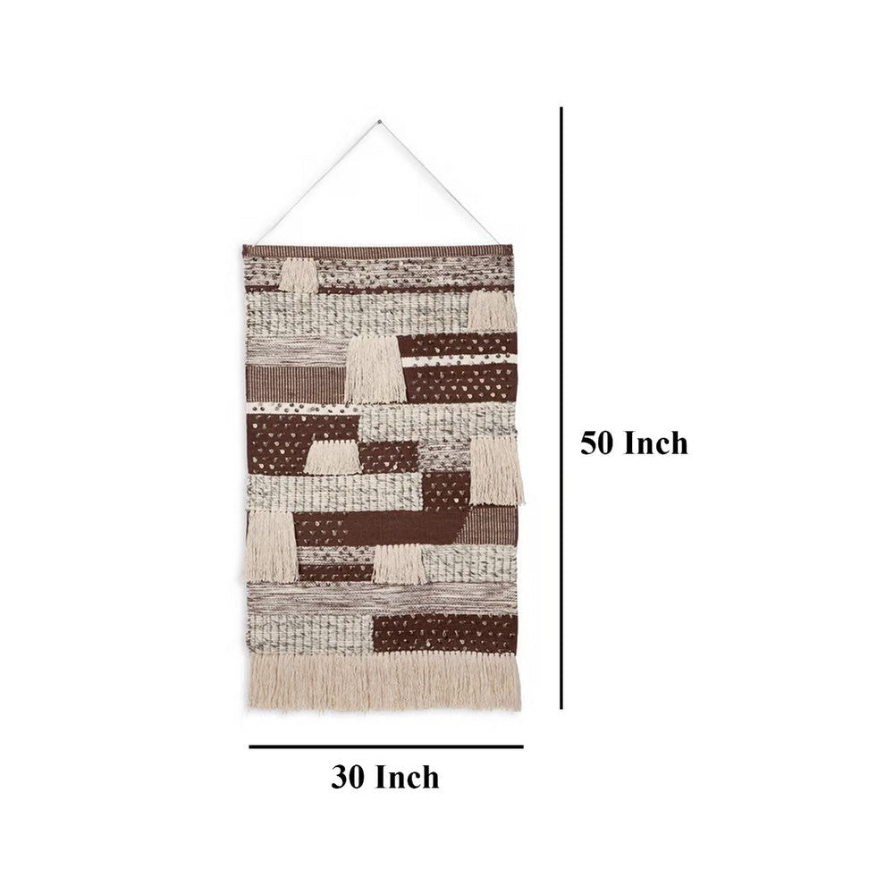 Ashley Hanging Tapestry Wall Art Decor | Brown White Stripes 30x50 Polyester BM332871