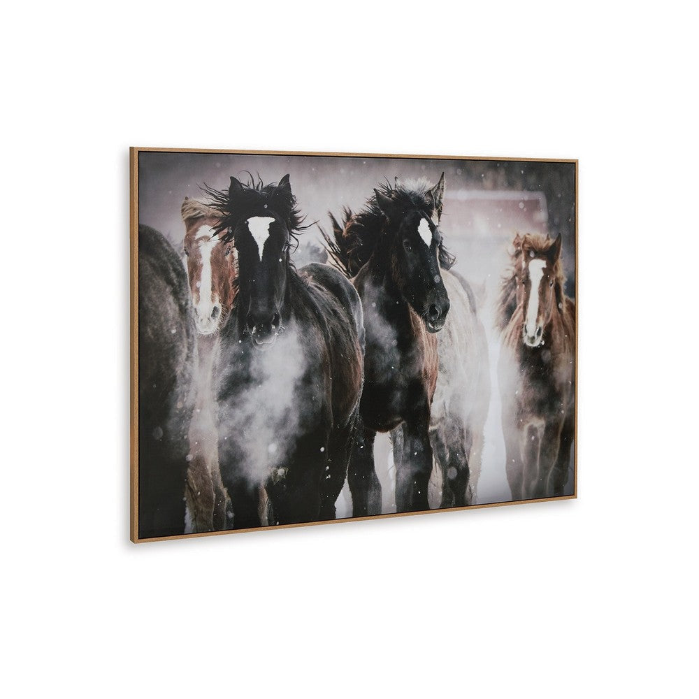Ashley Hose Wall Art | 36x48 Painted Canvas Brown Black White Running Horses