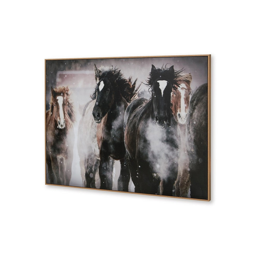 Ashley Hose Wall Art | 36x48 Painted Canvas Brown Black White Running Horses BM332882