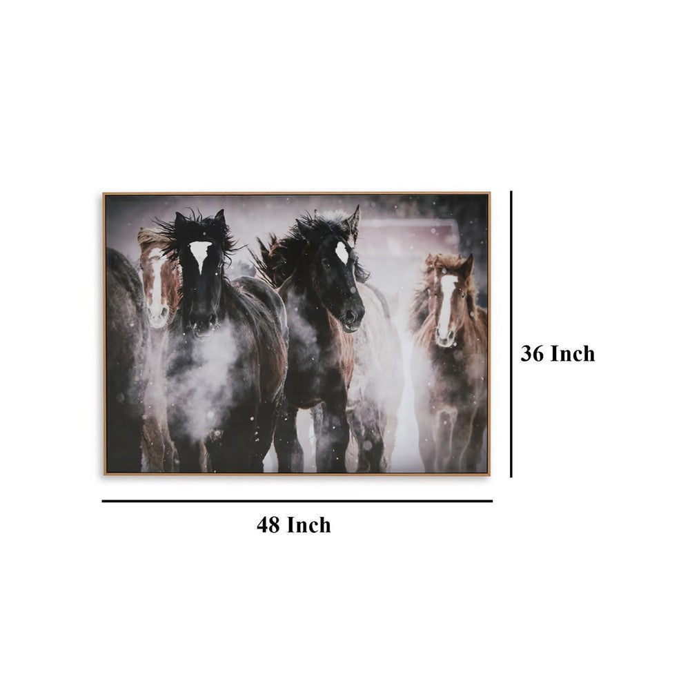 Ashley Hose Wall Art | 36x48 Painted Canvas Brown Black White Running Horses BM332882